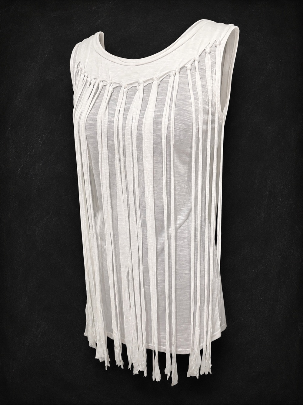 Sexy Fringe Tank Top NWT Boho Festival Bleach White L - Picture 3 of 6